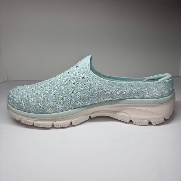 8.5 Wide Fit Skechers Women's Easy Going Rhinestone Knit Mules Glitz Strut Sage - Picture 14 of 16